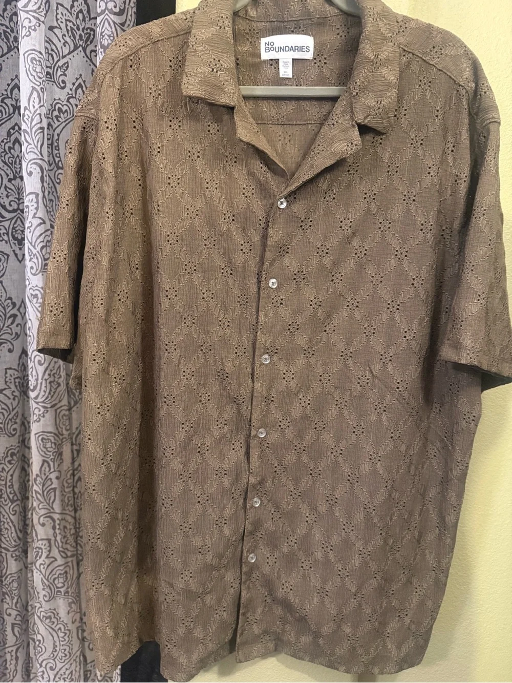 Men's Short-Sleeve Button-Up Shirt - Brown Eyelet